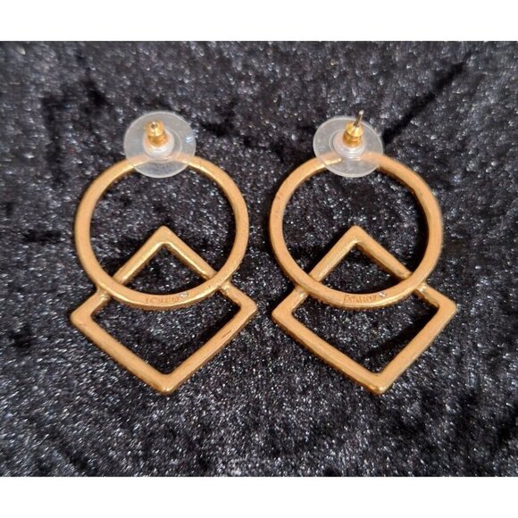 J. Crew Pave Circle & Square Gold Earrings With Clear Stones - Picture 2 of 4